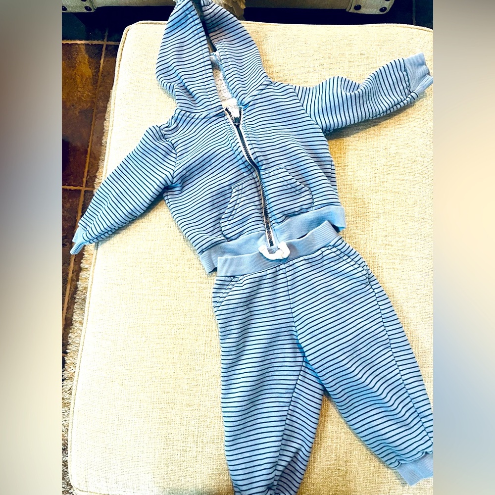 Carters Striped Blue 24months Full Zip Hoodie and Pants Set